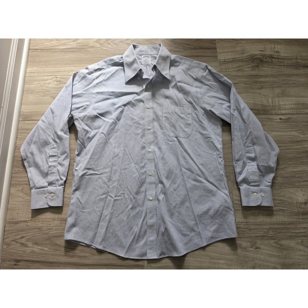 Brooks Brothers Button Up Mens 16 2/3 Blue Check Dress Shirt